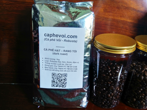 sản phẩm cà phê hạt cafe vối) rang tối (rang đậm) túi 1Kg